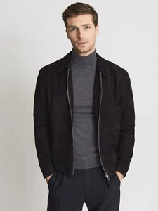 Black Bomber Leather Jacket for Men Pure Soft Suede Leather Coat - Picture 1 of 5