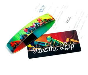 ZOX **TAKE THE LEAP** Silver Single Large Wristband w/Card NIP GRASSHOPPER - Picture 1 of 3