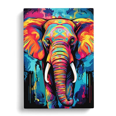 Elephant Pop Canvas Wall Art Print Framed Picture Home Decor Living Room Bedroom - Image 1 of 4
