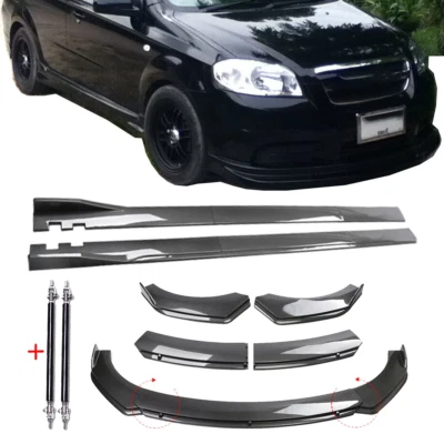 For Chevrolet Aveo Front Lip Chin Bumper Spoiler Carbon Fiber Strut Rod Body Kit Foto 1 de 4