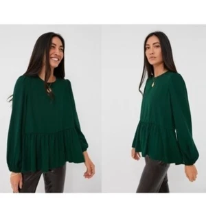 Pomander Place | NEW Hunter Green Carlota Peplum Blouse Size XL - Picture 1 of 11