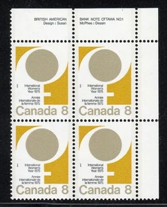 1975 Canada SC# 668 UR - UN Int. Women's Year Plate Block M-NH # 2630 - Picture 1 of 1