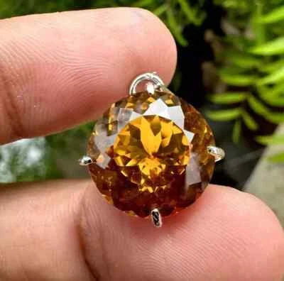 Colgante de piedras preciosas naturales de 42 quilates de zafiro naranja de Ceilán corte redondo certificado AGL Foto 1 de 4