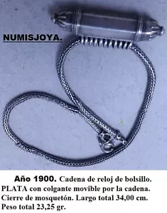 Año 1900/20. Leontina de reloj bolsillo en PLATA. Peso 23,25 gr. - Imagen 1 de 1