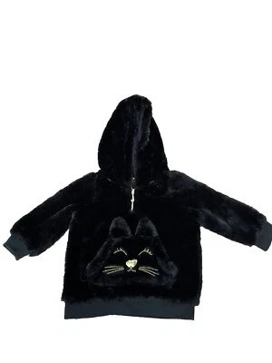 Pulôver Juicy Couture com capuz meninas preto gato 1/4 zíper pele sintética lã 12m - Imagem 1 de 4