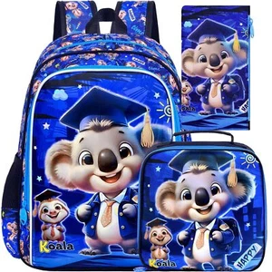 3PCS Boys Koala Backpack Set 16" Waterproof School Bag & Lunch Box Blue - Picture 1 of 8