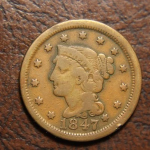 1847 Braided Hair Large Cent, N-19 - Picture 1 of 2