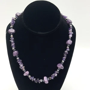 Amethyst Chips & Nuggets Fashion Vintage Necklace Toggle Clasp Natural Stones - Picture 1 of 11