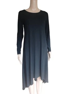 Eileen Fisher Damen Langarm Schwarz High Low Midikleid U-Ausschnitt XS  - Bild 1 von 10