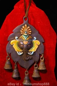 9.6" Old Chinese Copper Paintings Ganesh Lord Ganesha Elephant God Buddha Statue - Picture 1 of 9