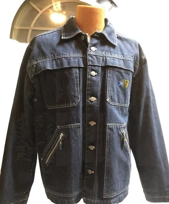 Casaco masculino vintage anos 90 marca Meca DNM EUA forrado jeans tamanho X-Grande - Imagem 1 de 4