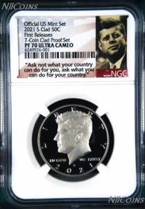 2021 S Proof Kennedy Half Dollar 50c NGC PF70 UC FR 7-Coin-Clad-PF-SET Version - Picture 1 of 2