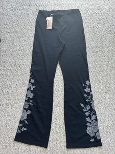 NWT Johnny Was Black Gray Embroidered Celina Flare Leggings in XS Petite - Picture 1 of 8