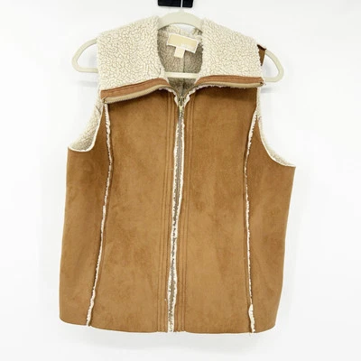 Michael Kors Womens Winter Full Zip Faux Suede Fleece Sherpa Lined Vest Size L - Image 1 of 4