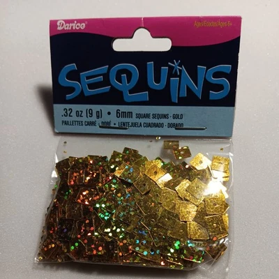 Darice Economy Craft ~ Lentejuelas Cuadradas 6 mm ~ Paquete Metálico Holograma Dorado Foto 1 de 2