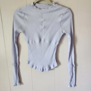 FREE PEOPLE MOVEMENT HALOGEN BLUE LONG SLEEVE MOCK NECK LAURA RIBBED TOP Small - Picture 1 of 7