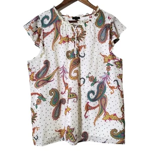 Top Talbots Paisley Talla XL Manga Acampanada Estampado Corazón Sin Mangas Volantes Para Mujer - Imagen 1 de 10