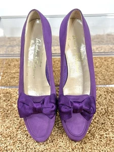 Salvatore Ferragamo Vintage Para Mujer Lavanda Púrpura Gamuza Satén Lazo Pisos 5.5B - Imagen 1 de 12
