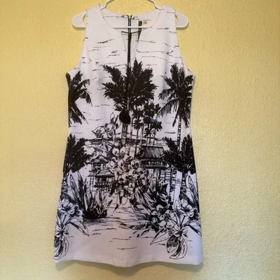 Платье женское Julian Taylor размер 12 сменное черно-белое тропические пальмы - Изображение 1 из 4