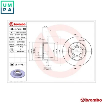 2x BRAKE DISC 08.5775.11 FOR AUDI 100/5000 200 A8/S8 JW/NP/4B/PH/SH 1.8L 4cyl A8 - Image 1 of 4