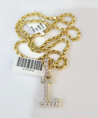 Juego de collar colgante con dije inicial de diamante cadena cuerda 10k L oro de 18"-24" Foto 1 de 4