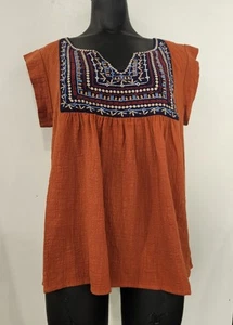 Blusa boho bordada naranja quemada mediana THML para mujer - Imagen 1 de 8