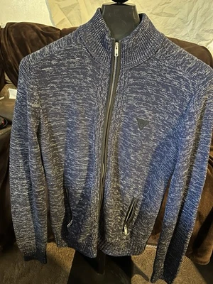 GUESS Charles (Charlie) Marled Blue/White  Mock-Neck Full Zip Sweater Sz. M - Image 1 of 4
