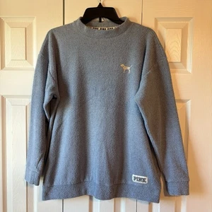 Victoria Secret PINK Terry Cloth Shirt Size S Oversized Light Blue Dog Logo - Picture 1 of 7