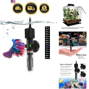 Aquarium Heater Betta Fish Tank Submersible 6 Gallon with Thermometer - Foto 1 di 8