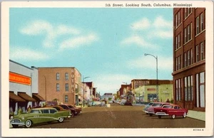 COLUMBUS, Mississippi Postcard "FIFTH 5th STREET, Looking South" Curteich / 1958 - Picture 1 of 2
