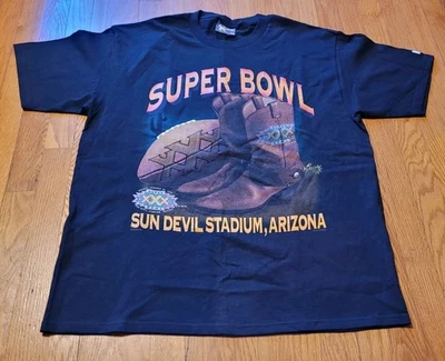 Vtg '95 Super Bowl XXX Sun Devil Stadium Arizona Cowboy Boots Black Shirt Sz XL - Image 1 of 4