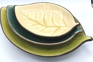 Pier One Nesting Accent Bowls Leaf Shaped 11,9,7.5" Green, Teal, Gold 3pc Nice! - Picture 1 of 18