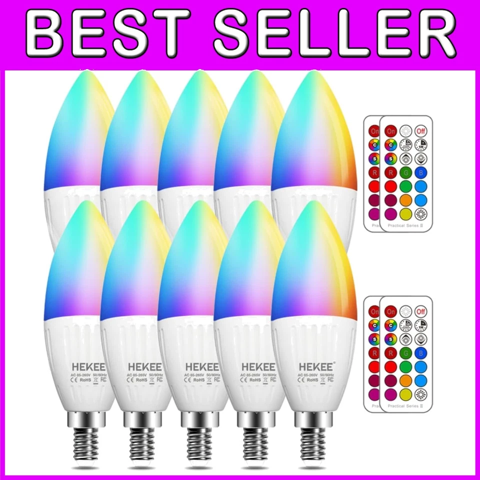 Multifunctional Remote-Controlled RGB & Warm White LED Bulbs, 450 Lumen, 10 Pack - Image 1 of 4