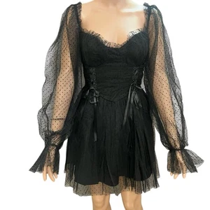 Sugar Thrillz Heavenly Affair Gothic Minikleid Medium Swiss Dot Mesh Flared - Bild 1 von 9