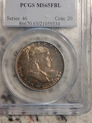 1955 Franklin Half PCGS MS 65 FBL Nicely Toned! - Image 1 of 4