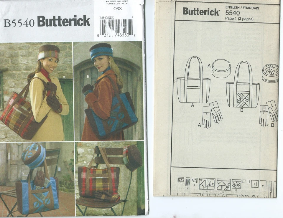 B 5540 sewing pattern Designer Style TOTE BAG chic HAT matching GLOVES sew UNCUT - Image 1 of 1