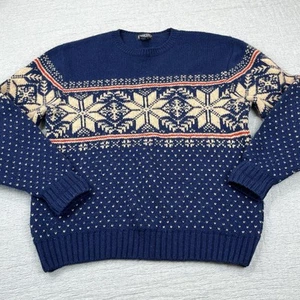 Vintage Lands End Blue Shetland Wool Sweater Made In Scotland Size M - Picture 1 of 8