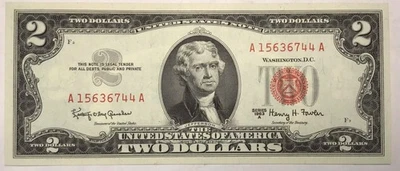 1963 A $2 Two Dollar Red Seal United States Note A15636744A CRISPY OLD MONEY - Image 1 of 2