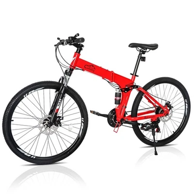 26" Folding Mountain Bike 21 Speed Men Bikes MTB Bicycle School Dual Disc Brake - Image 1 of 4