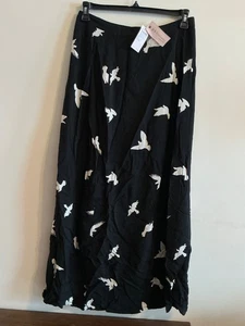 Philosophy Republic A-line Maxi Skirt Women Line Bird Gull Print Black Sz 8 New - Picture 1 of 6