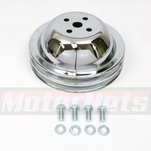 Chrome Big Block Chevy Short Water Pump Pulley Double 2 Groove SWP BBC 396-454  - Picture 1 of 4
