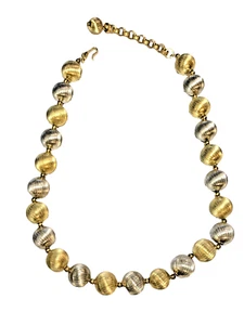 Vintage Silver Gold Two Tone Metal Bead Choker Necklace Strung on Chain - Picture 1 of 4