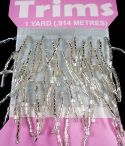 Beaded Trim 914mm Clear 2mm Bugle Beads Costume Dance Stage  - Picture 1 of 2