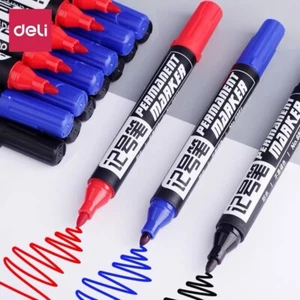 DELI Black Blue Red Marker Pen Permanent Marker Bold Smooth Writing Waterproof - Picture 1 of 15