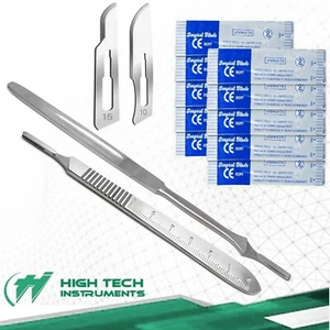 2 Scalpel Knife Handles #7 #3 +50 Surgical Sterile Carbon Steel Blades #10 #15 - Picture 1 of 3