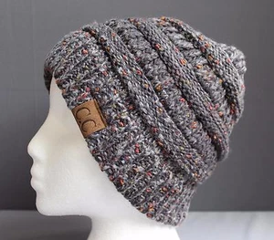 Dark Grey Gray ski hat chunky knit ombre slouch cap beanie winter crochet hat - Picture 1 of 6