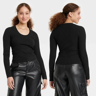 XL - Suéter de cuello redondo calibre fino para mujer - Un nuevo día - Negro Foto 1 de 4