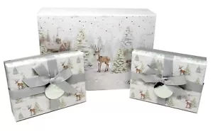 Set of 3 Punch Studio Flip Top & Gift Christmas Boxes Reindeer Village 36847 - Picture 1 of 10
