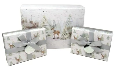 Set of 3 Punch Studio Flip Top & Gift Christmas Boxes Reindeer Village 36847 - Image 1 of 4
