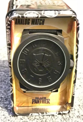 MARVEL COMICS BLACK PANTHER RUBBER BAND LARGE FACE ANALOG WATCH COLLECTIBLE TIN - Image 1 of 4